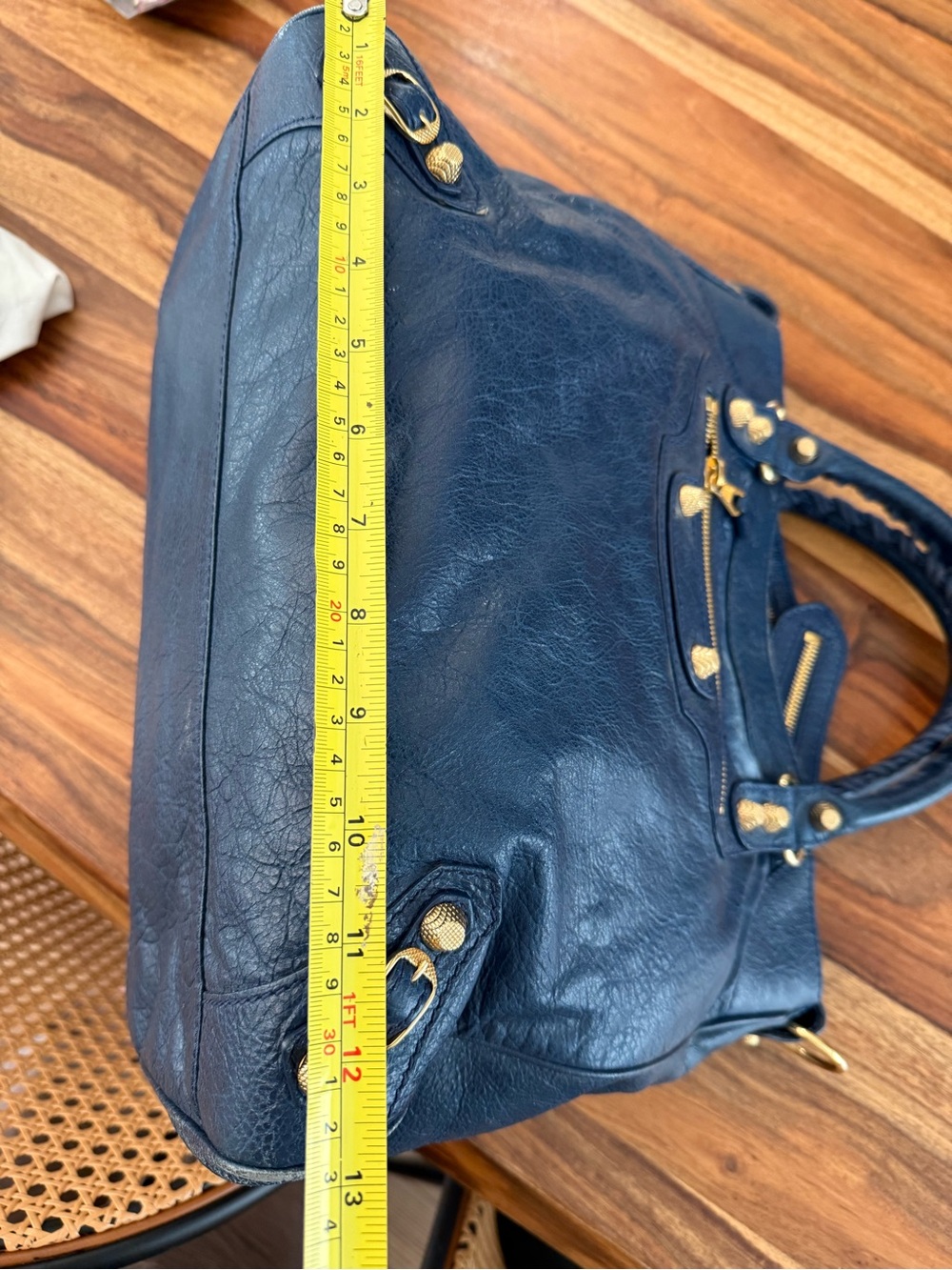 Balenciaga Navy Leather Tote Bag with Gold Hardware - Picture 15 of 16